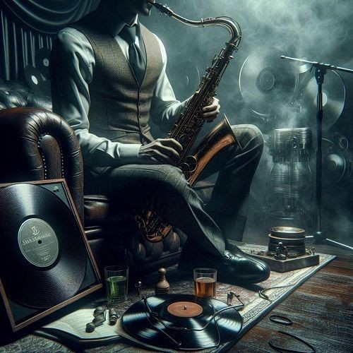 AI erstelltes Bild zeigt Jazz Musiker im Ledersessel