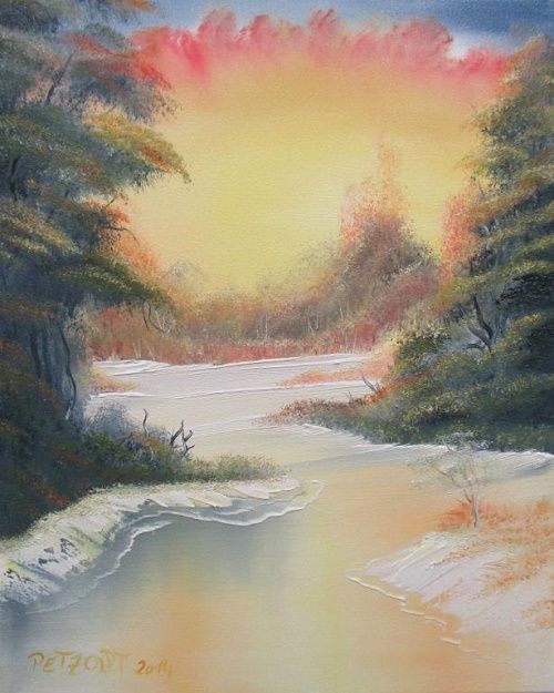 Bild von Bob Ross&reg; - CRFI&trade; -  Goldene Spiegelungen und Polarlicht
