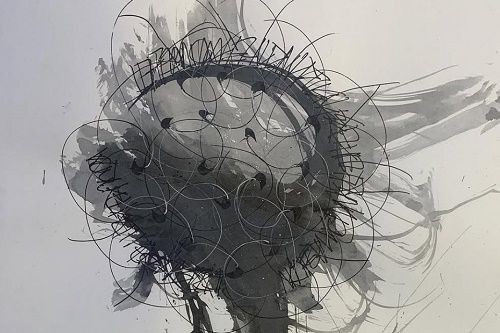 Experimentelle Schriftkunst und Komposition schwarz grau