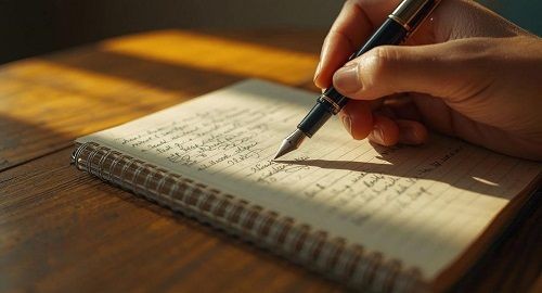 Hand schreibt mit F&uuml;ller einen Text auf Papier