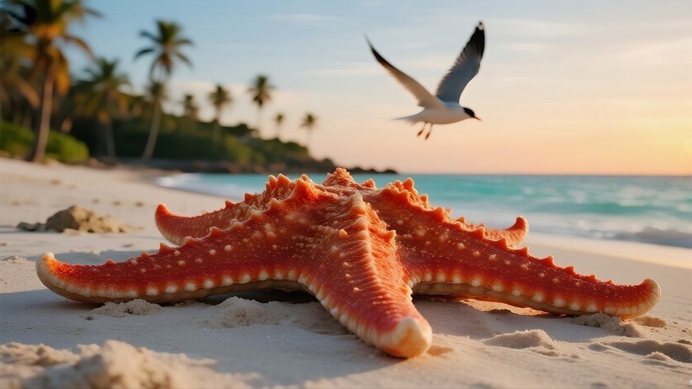 Seestern am Strand bei Sonnenuntergang