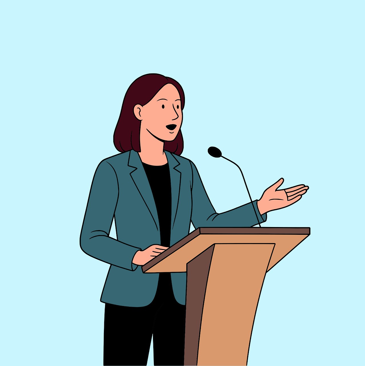 Frau am Rednerpult als Comic